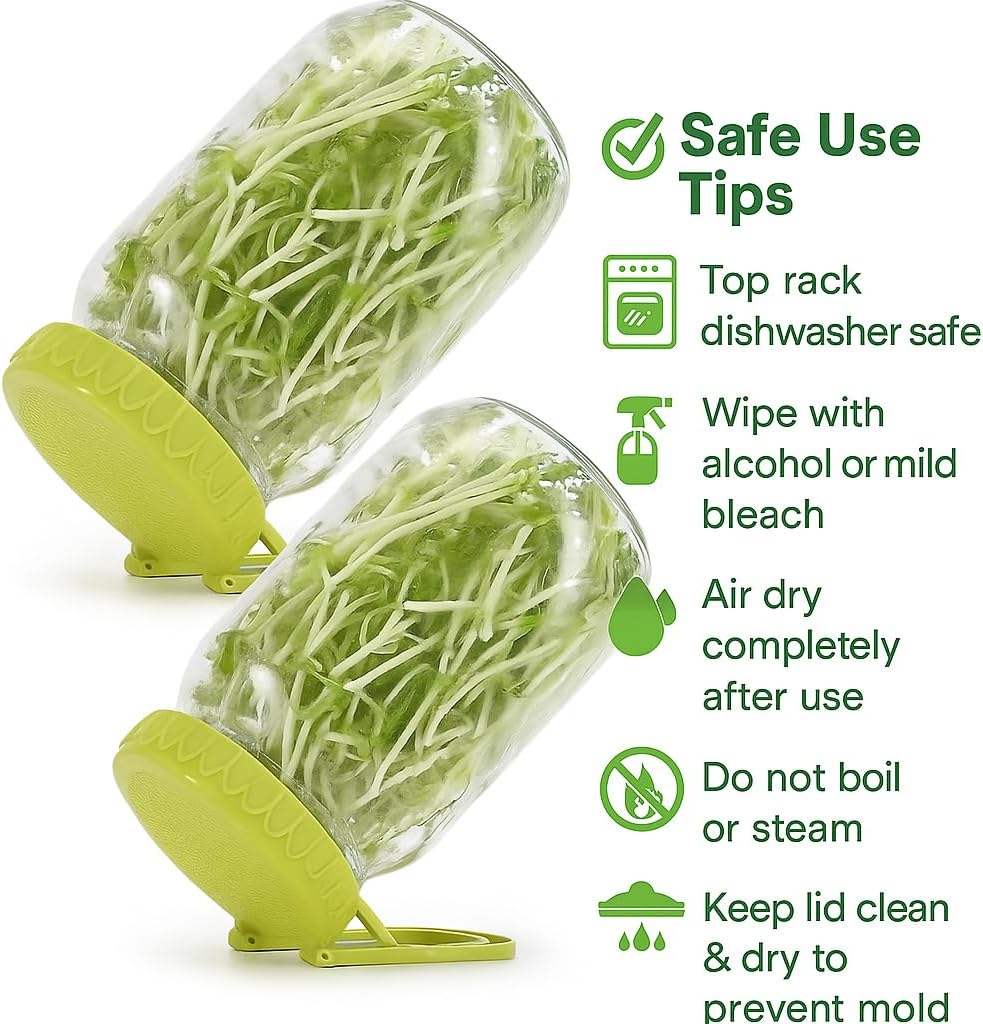 Sprouting Kit for Wide Mouth Mason Jars, 2-Pack BPA-Free One-Piece Sprouting Lids with Built-In Stand, Seed Germination Jar Sprouter Lid, Fits Wide Mouth Jars — image 5