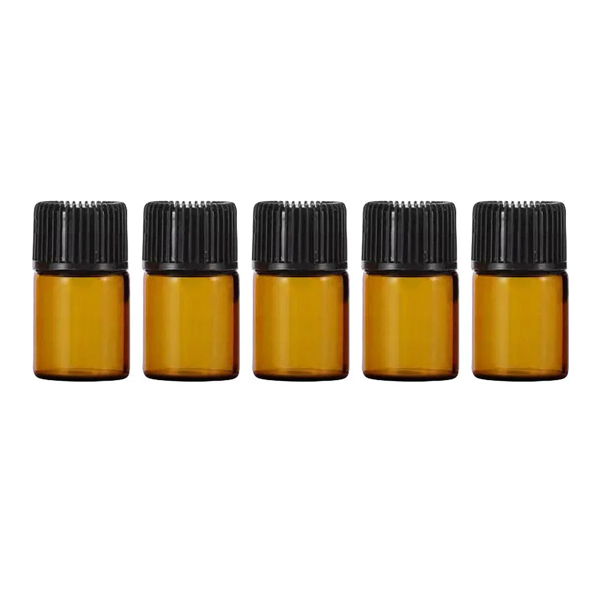 5pcs 2ml-5ml Amber Glass Orifice Reducer Bottles Sample Vial Dram Essential Oils - 2ml