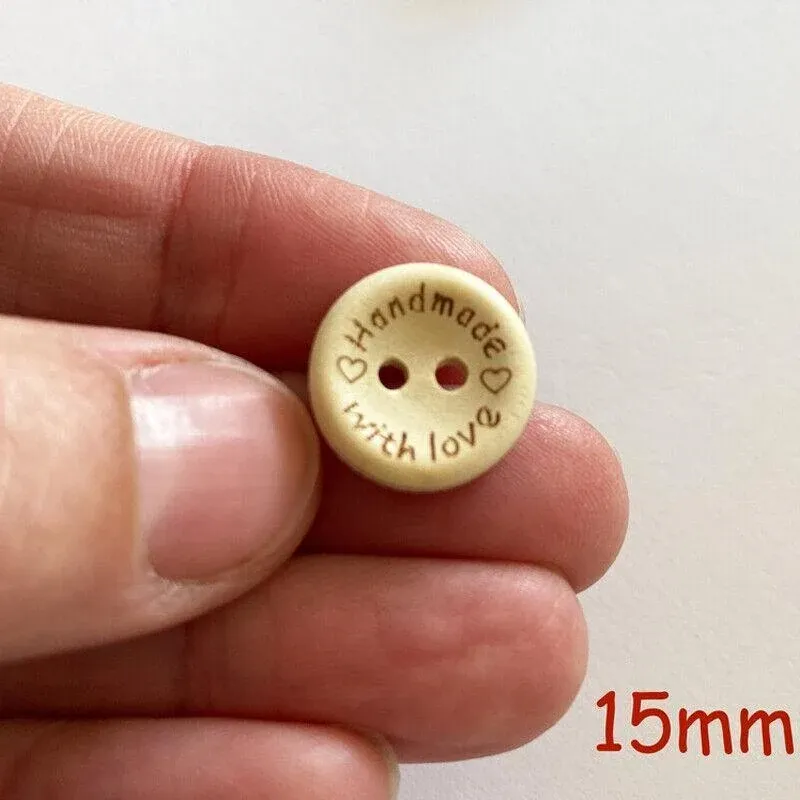 100Pcs Handmade With Love Natural Wooden Buttons for Crafts & Sewing — image 4