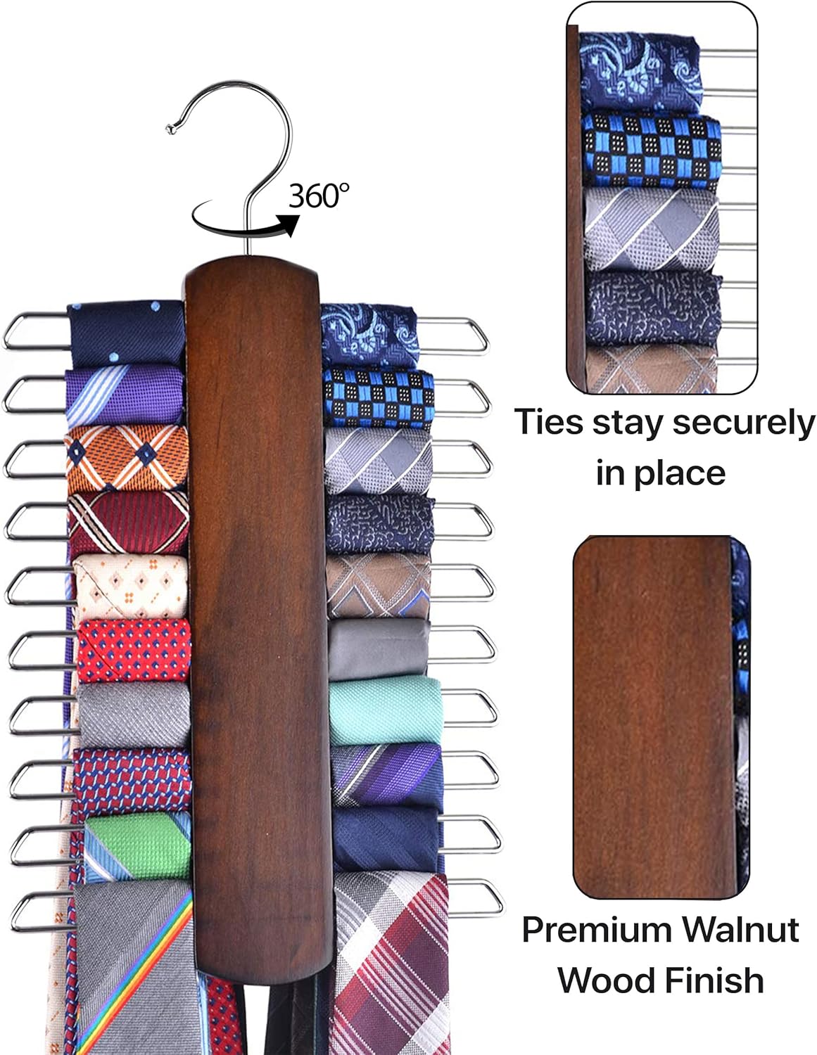 Wooden Belt and Scarf Hanger - Keep Wardrobe Organized & Tidy - Anti-Slip & Scratch-Resistant Storage - 1 Piece — image 3