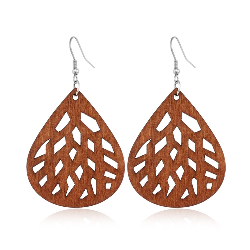 Wooden Hoop Earrings for Women Retro Black African Bohemian Wood Teardrop Geometric Lightweight Earrings-5pcs โ image 5