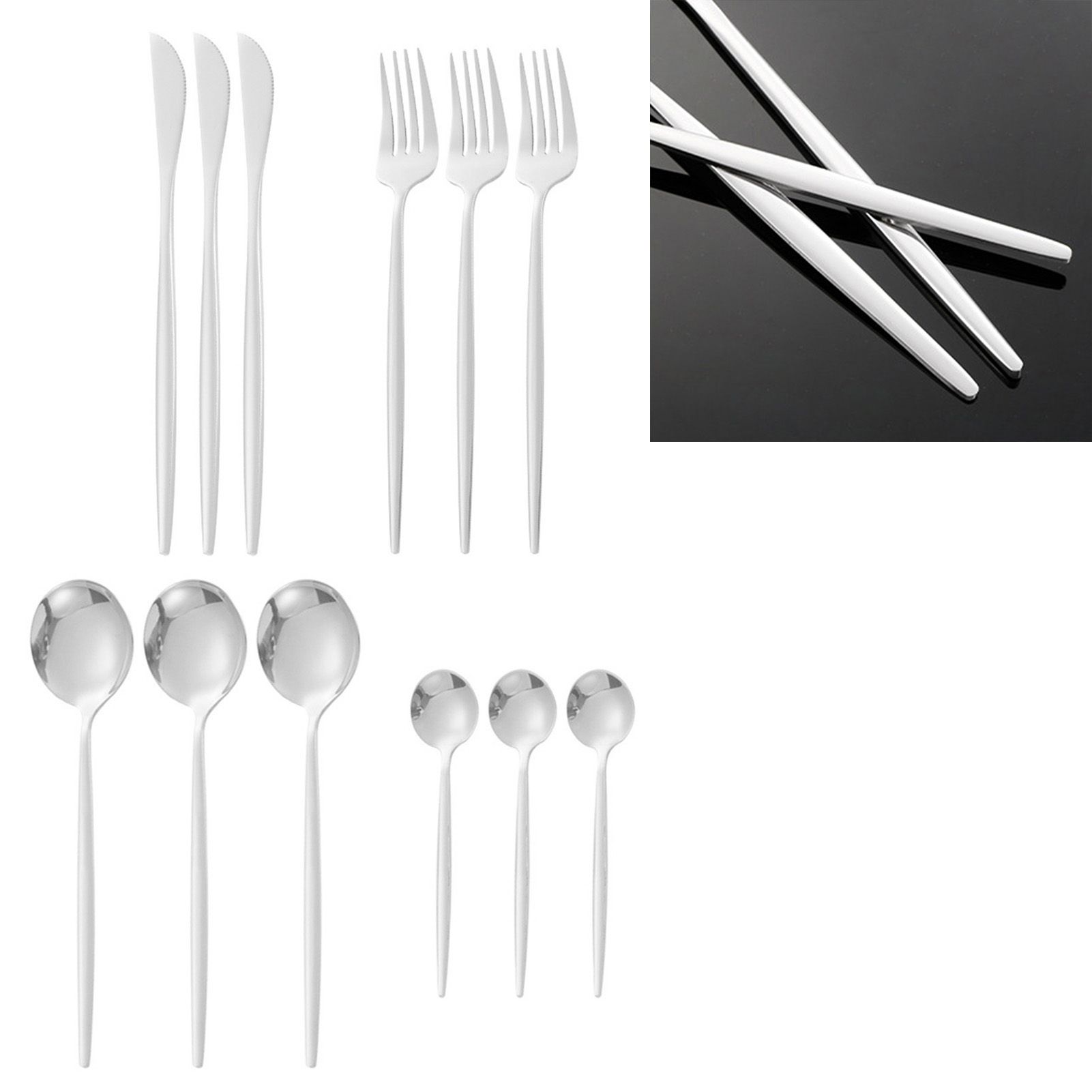 12Pcs Tableware Set Spoons Knives Forks Glossy 410 Stainless Steel Cutlery Set for Home Restaurant Silver โ image 5