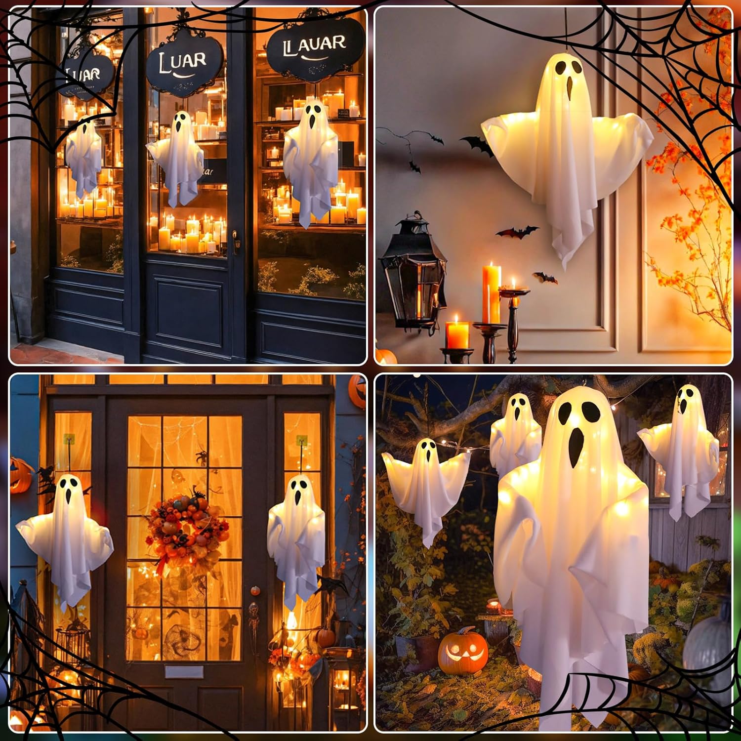 2 Pack LED Hanging Ghost Decorations, Light-Up Outdoor Halloween Garden Ornaments for Porch, Trees and Party Decor, White — image 4