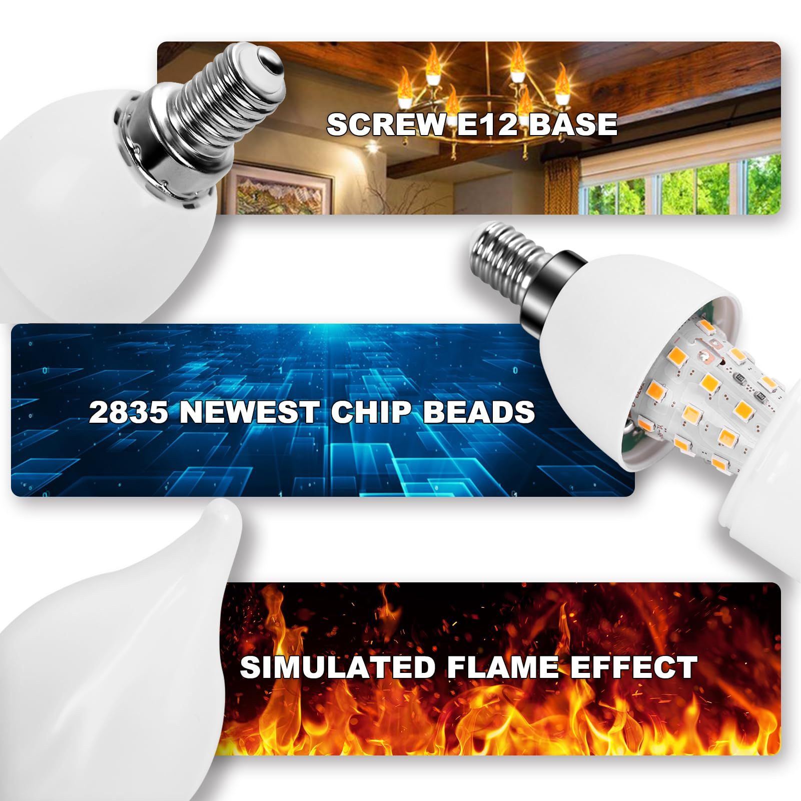 Flame Effect Bulb, Tri-Mode Light Mode, Candle Light, Led Flashing Candle Holder Bulb for Indoor Outdoor Hotel Party Bar Decoration โ image 5