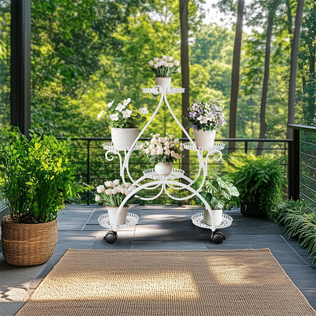 Movable Metal Plant Stand Garden Cart Indoor/Outdoor Decor — image 2