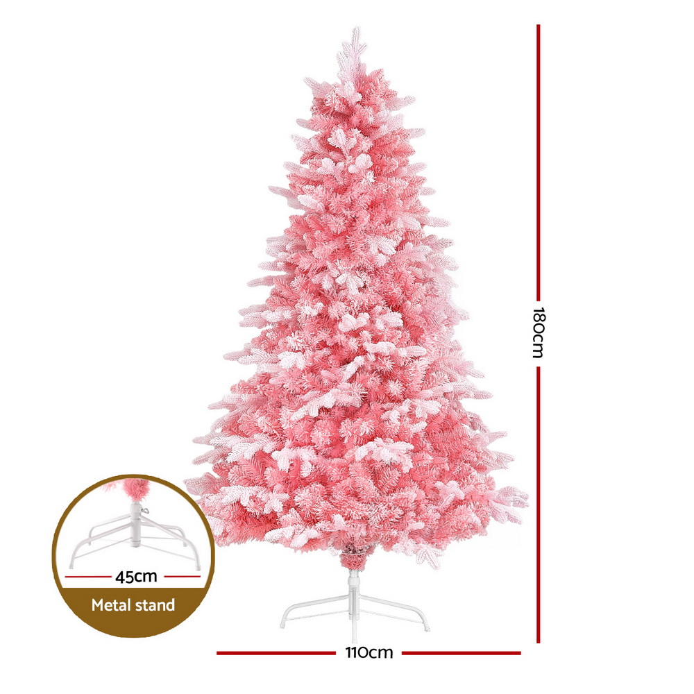 Jingle Jollys Christmas Tree 1.8m Pink Xmas Tree Snowy Party Decor 810 Tips โ image 2