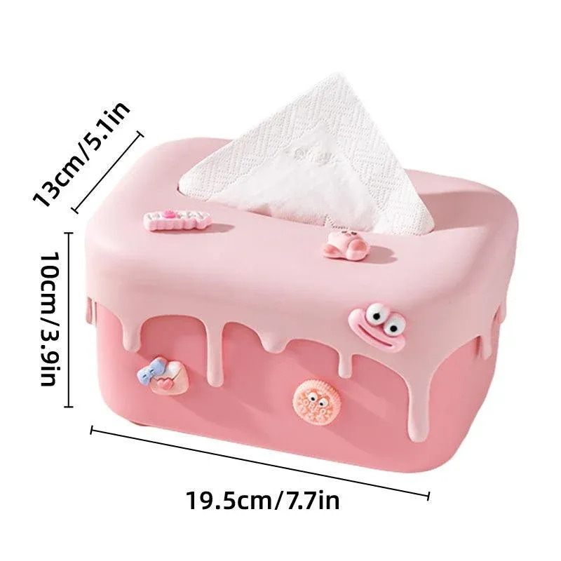 Cream Tissue Box Desktop Paper Holder Decorative Cardboard Napkin Storage Case - Yellow — image 4