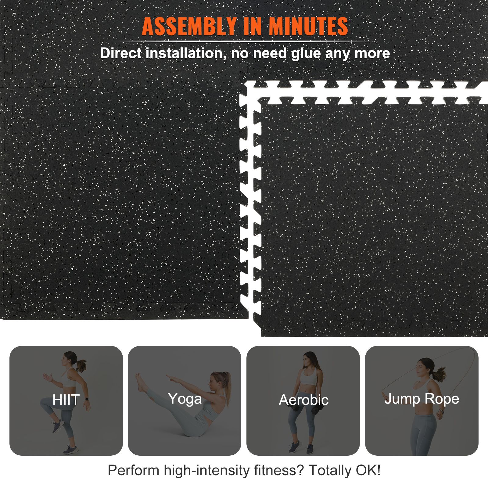 6 PCS 1/2 inch Thick Gym Floor Mats, 24" x 24" EVA Foam & Rubber Top Interlocking Workout Floor Mats with 24 sq.ft Coverage, Waterproof Exercise Puzzle — image 6