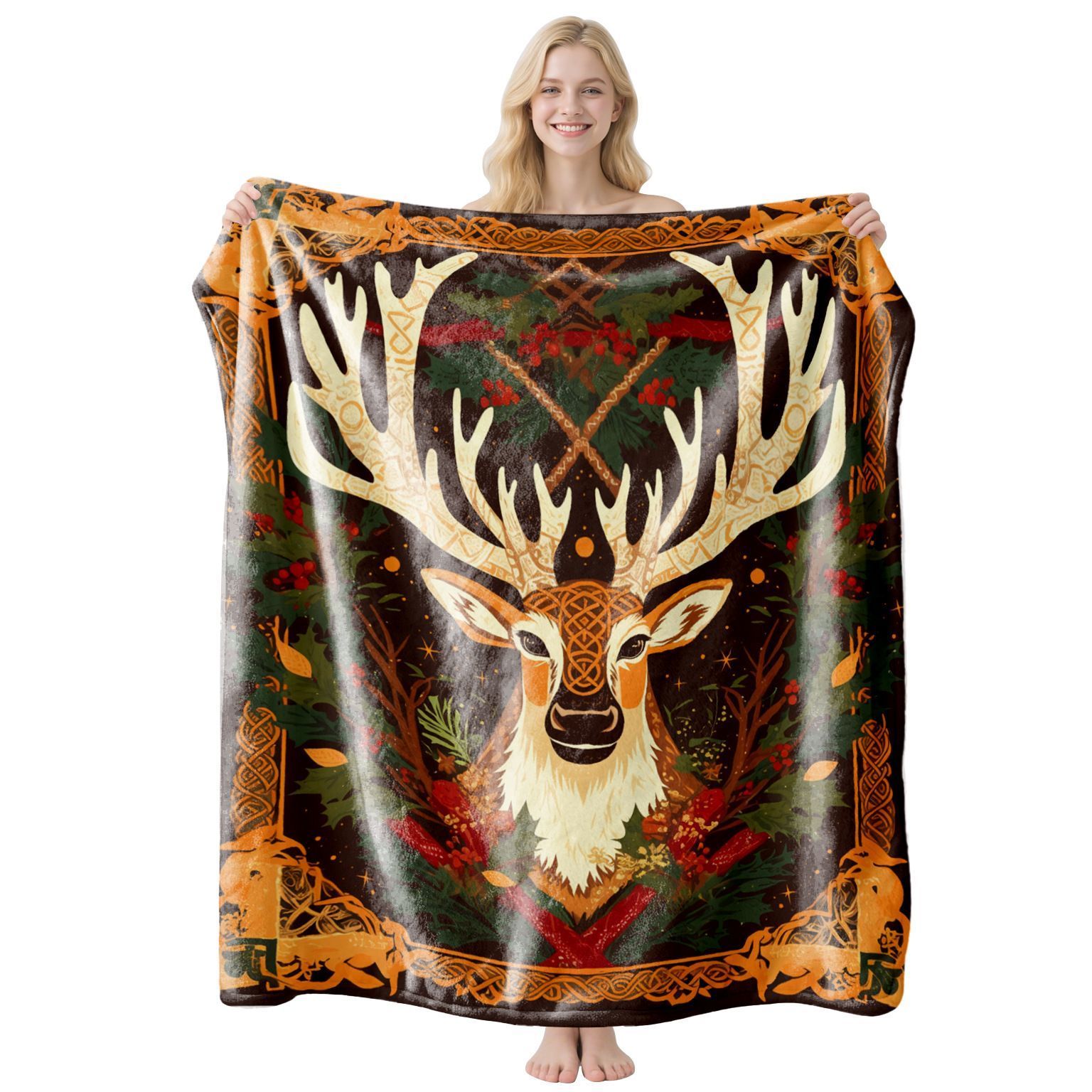 Warm Flexible Flannel Home Throw, Comfort Lounge Cover, Practical Present For Christmas & Halloween Holiday Gifting Needs, Style FLR‑203, Size XL, 150x200cm