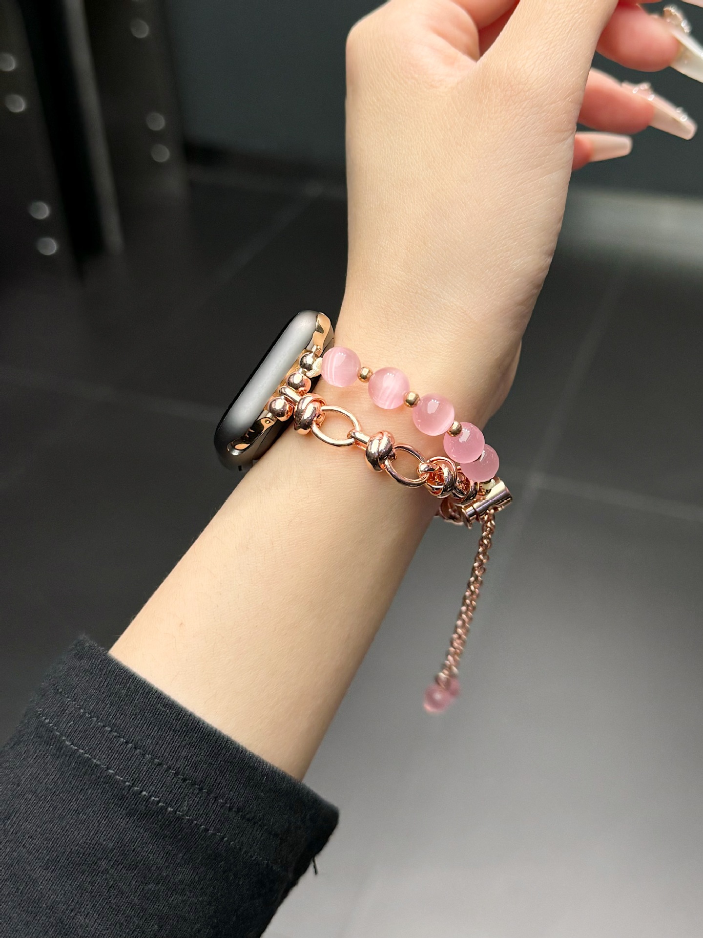 2-pcs Pink Elegant Cat's Eye Beaded Bracelet Band for Apple Watch - Women's Luxury Strap (Compatible Size:38/40/41MM ) โ image 5