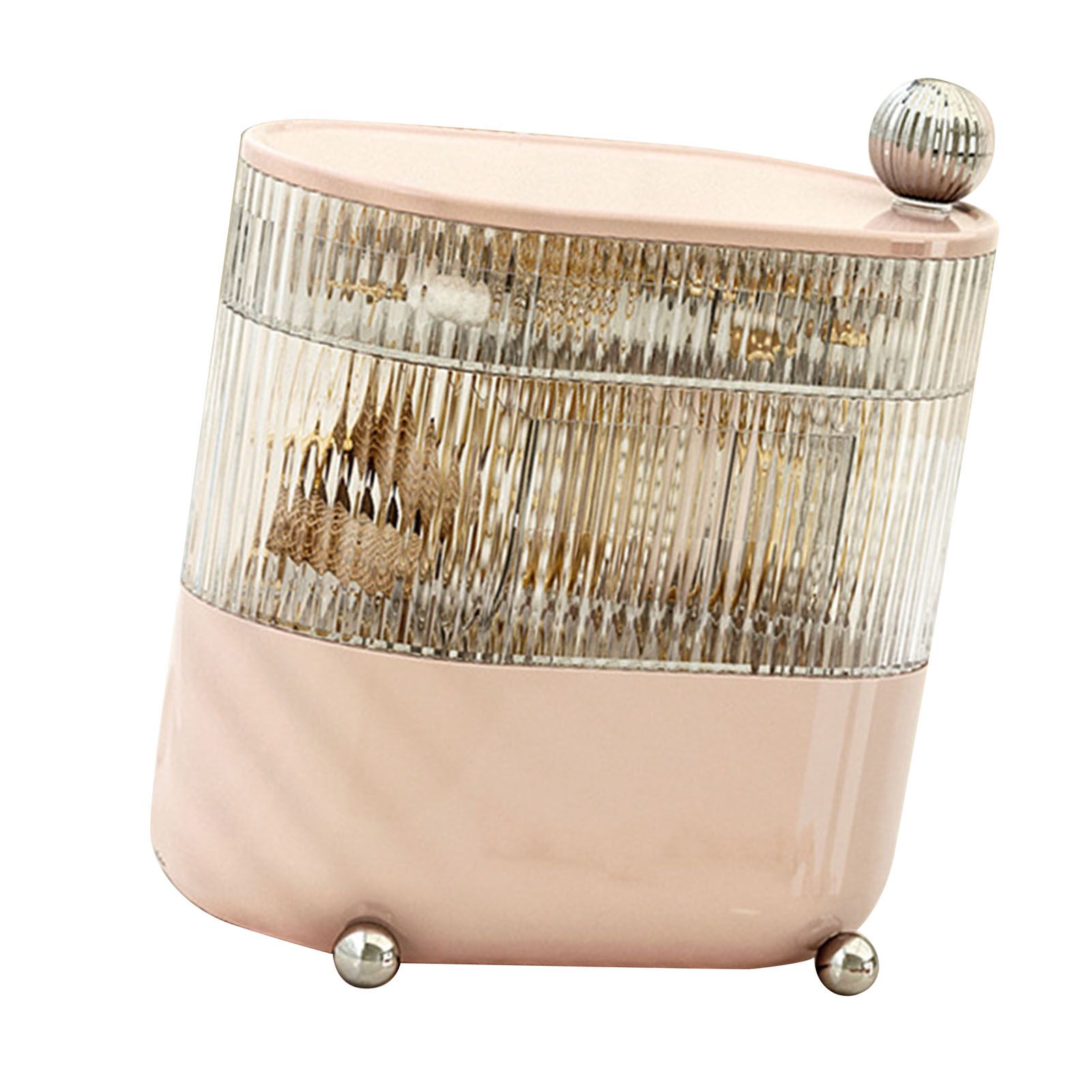 Desktop Storage Box 3 Tier Rotating Divided Organizer for Jewelry Data Cable Cosmetic Cream Pink โ image 2