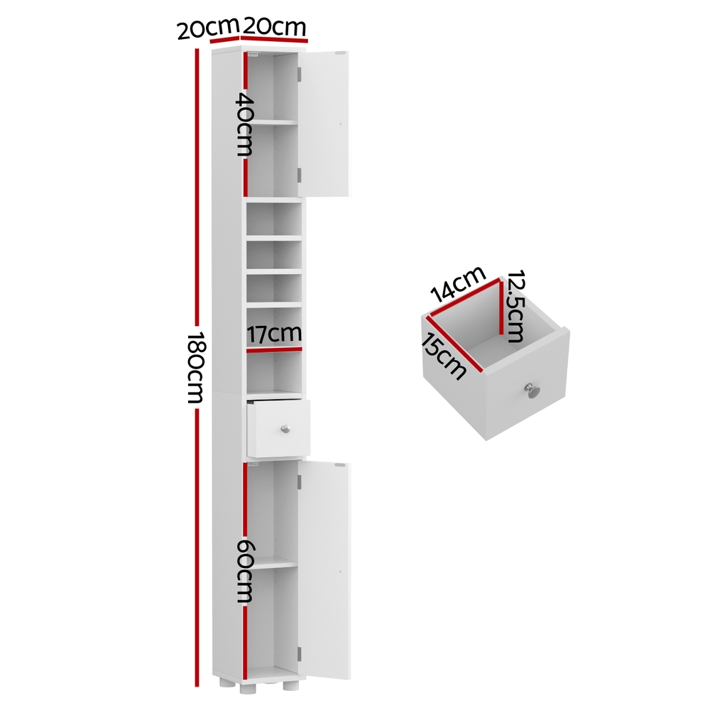 Artiss Bathroom Storage Cabinet 180cm Tall Slim Floor Cupboard Toilet Narrow Linen Tower — image 4