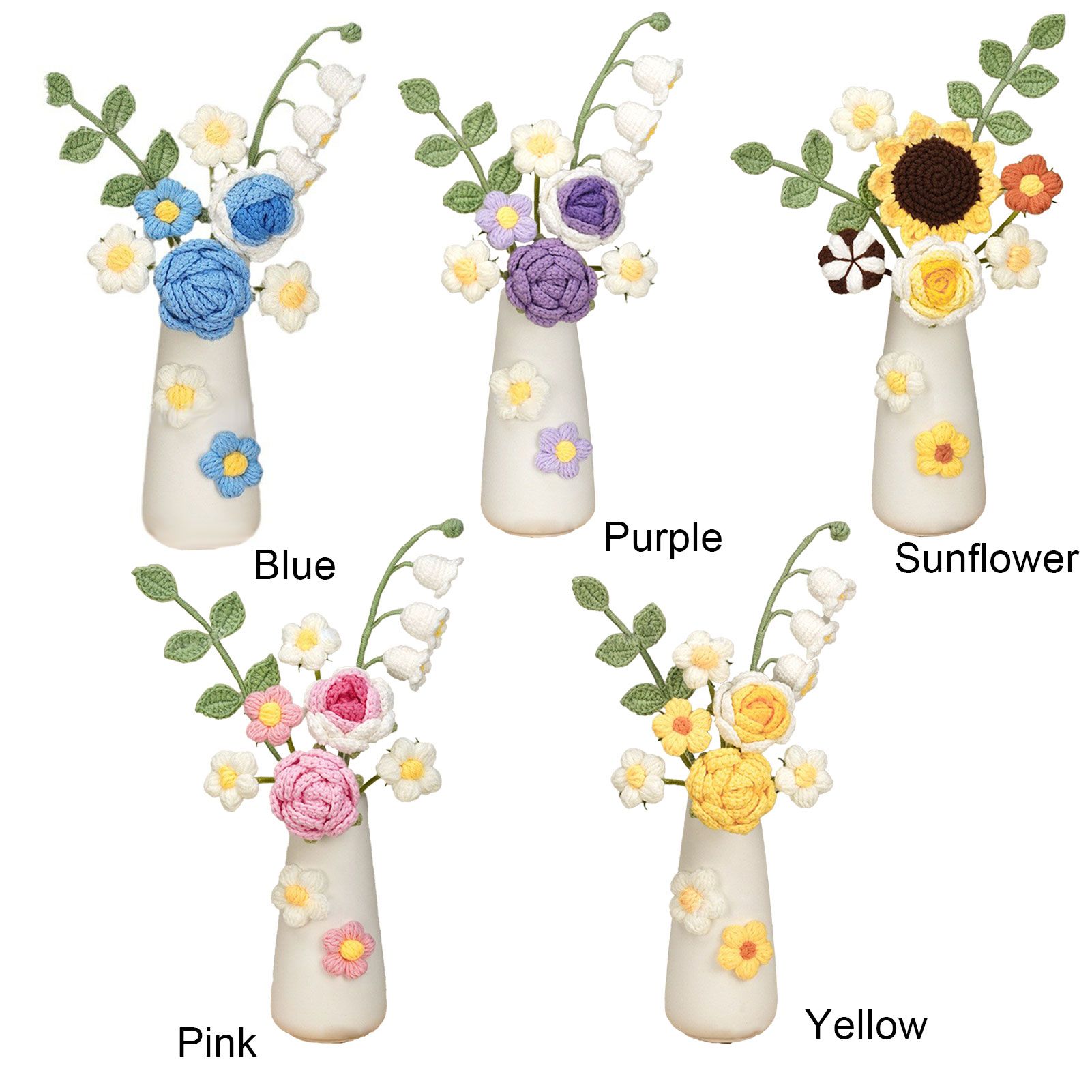 Simulation Woolen Flower Handmade Knitting Artificial Flower Crochet Knitted Flower with Ceramic Vase Table Flower Gift — image 4