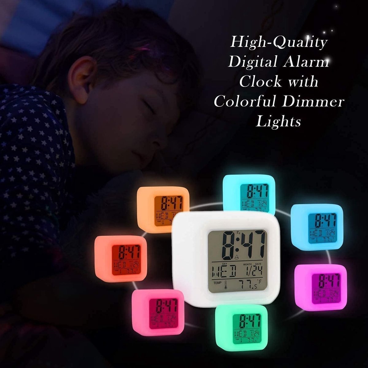 alarm Clock - digital alarm clocks - Digital Children's Alarm Clock with 7 Color Changes - Children's Alarm Clock - LED Night Light - Alarm Clock - child's โ image 2