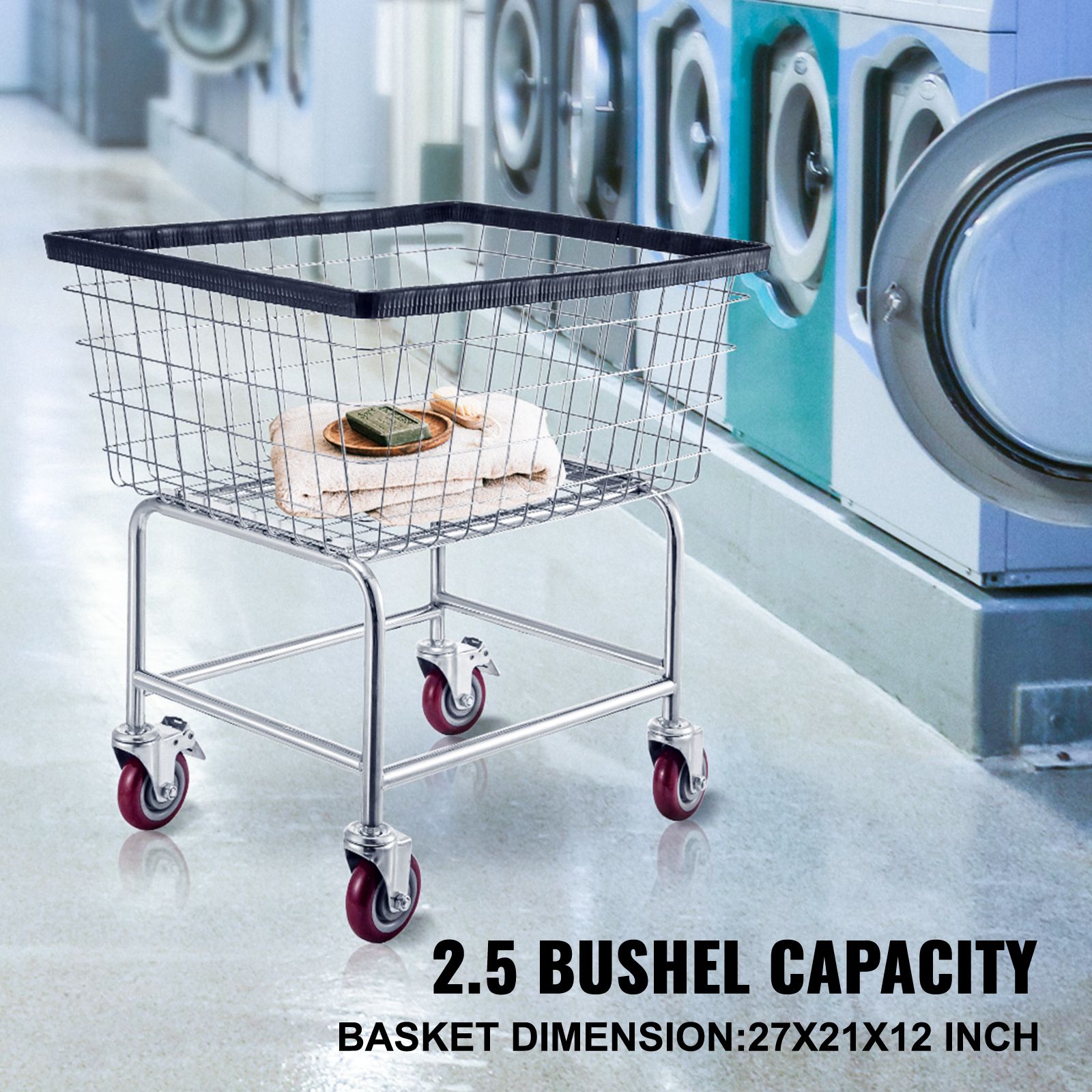 Wire Laundry Cart Wire Laundry Basket 2.8 Bushel Heavy Duty w/ 4'' Wheels โ image 2