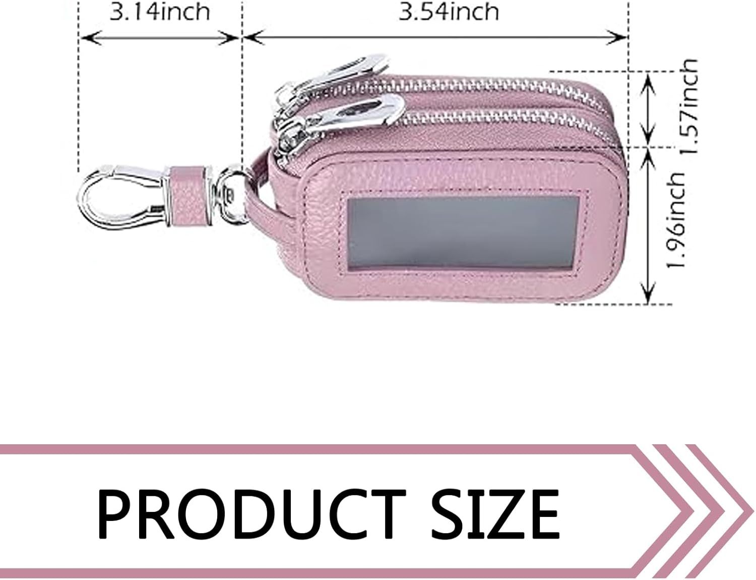 Car Key Fob Case, Double-layer Remote Key Storage Bag with Zipper Closure and Lanyard, for Men Women (Pink) — image 3