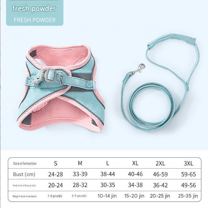 Pet Harness and Leash Set with Reflective Strip for Cats Dogs - Pink L — image 2