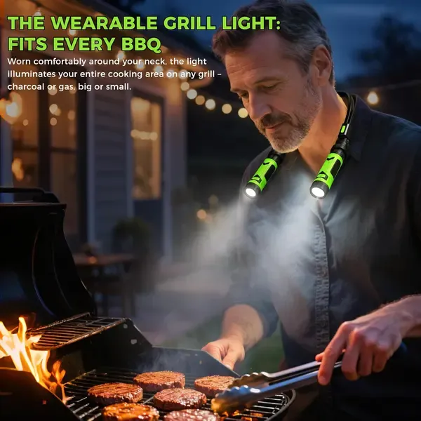 Magnetic LED BBQ Grill Light with Hands-Free Neck Mounted Spotlights for Smoking, Outdoor Cooking and Night Grilling, Black and Green — image 4