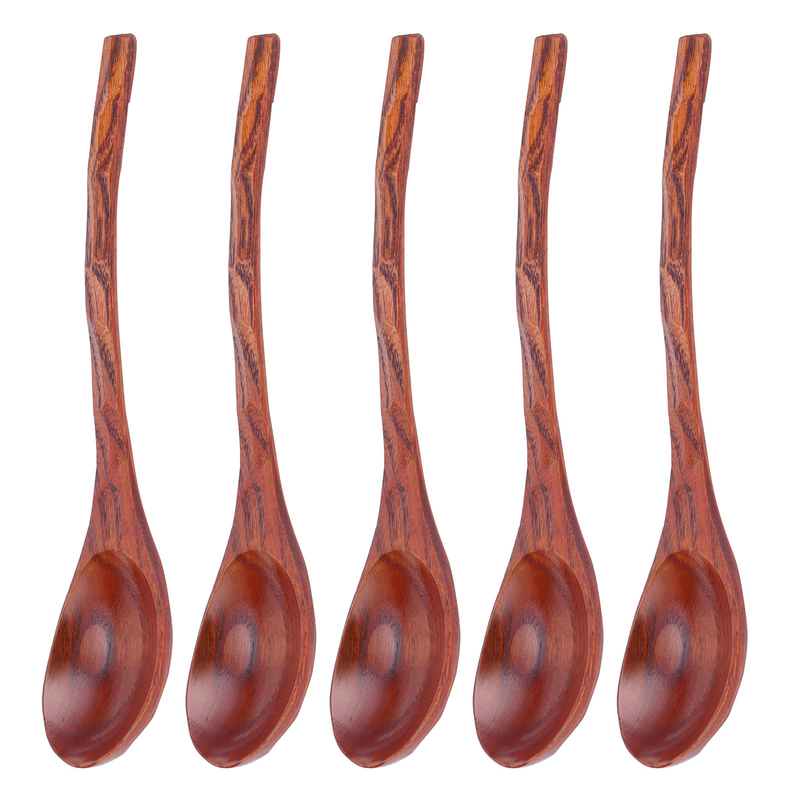 5PCS Japanese Style Wood Spoon Long Handle Soup Spoons Household Tableware Kitchen Tools — image 2