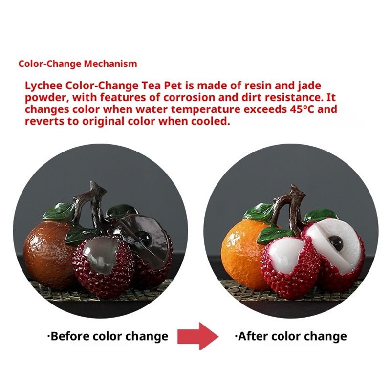 Tea Pet lychee Figurine, Color Changing Teapet for Desk Decoration, Cute Kungfu Tea Ornament Accessories with Feng Shui Good Luck Charm, for Tea Lover Friends — image 4