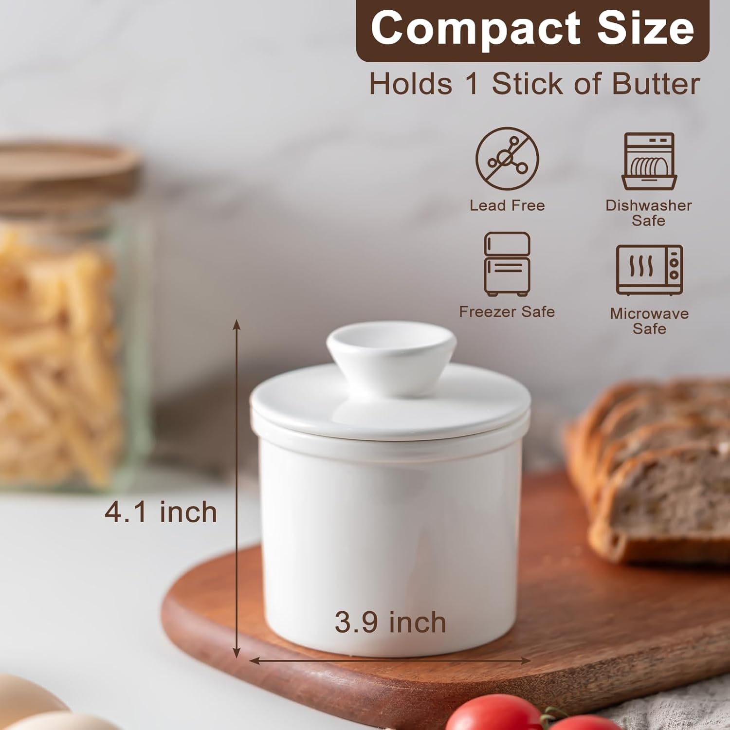 Butter Crock With Water Line for Countertop, French Dish With Lid, Ceramic Keeper for Fresh Spreadable Butter, Container Holder for Kitchen and Home Decor — image 5