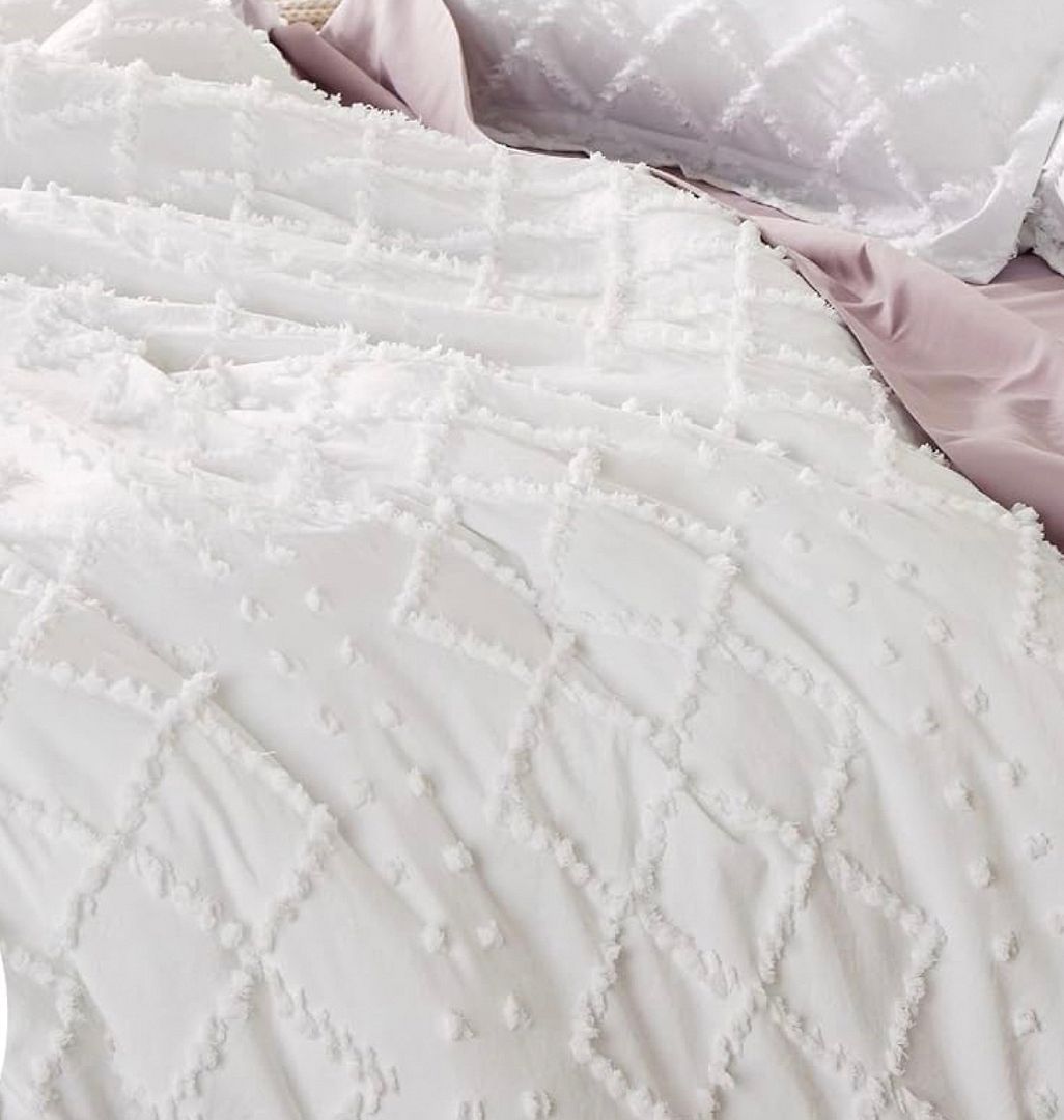 Tufted Boho Embroidery Quilt/Doona/Duvet Cover Set - White - Super King Size — image 4