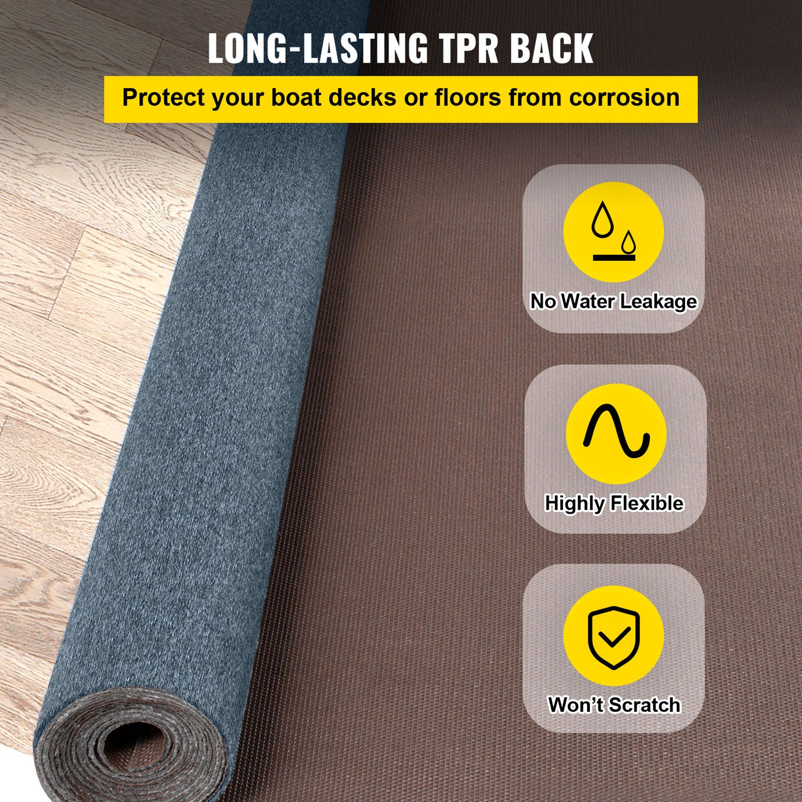 Gray Marine Carpet 6 ft x 23 ft Boat Carpet Rugs Indoor Outdoor Rugs for Patio Deck Anti-Slide TPR Water-Proof Back Cut Outdoor Marine Carpeting Easy Clean — image 4