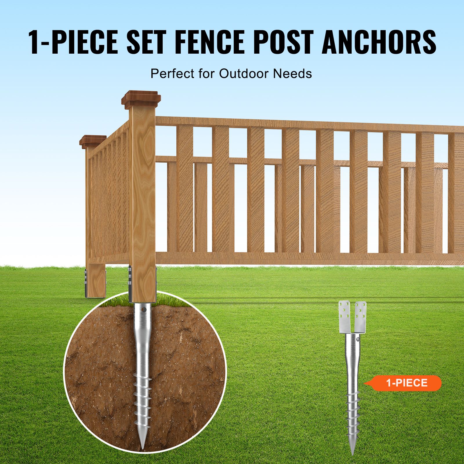 No Dig Ground Anchor, 1 Pack 10 x 7 x 70 cm DIY Screw in Post Stake, Includes 6 Lag Bolts & a Rebar, U-Shape Heavy Duty Steel Post Holder, Great for Mailbox โ image 5