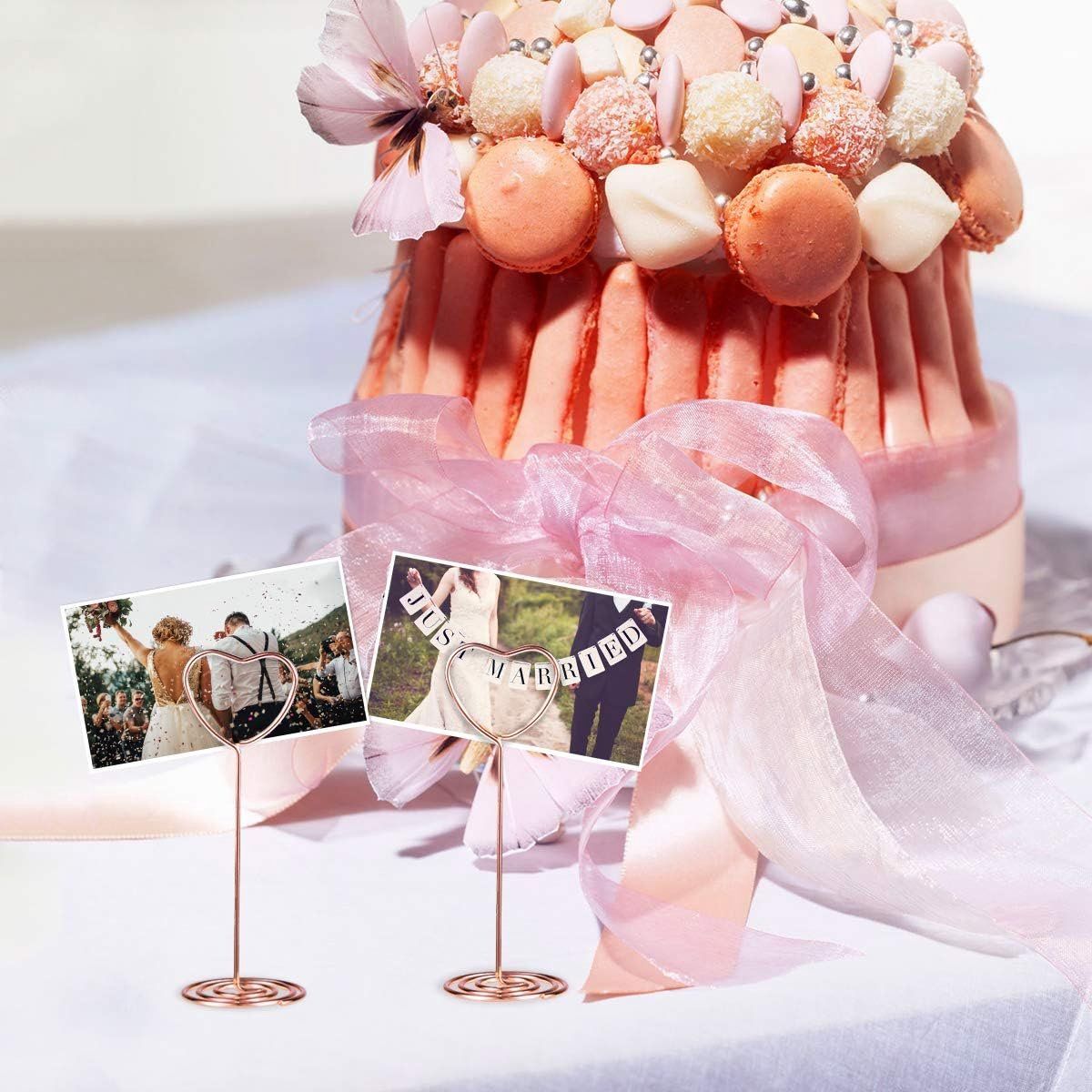 10-Pack Rose Gold Heart Wire Photo Holders, Table Number and Place Card Stands — image 4