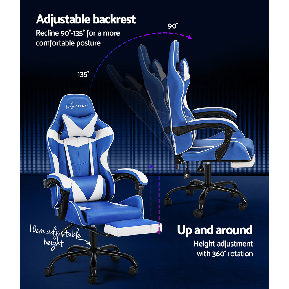 Artiss Gaming Office Chair Executive Computer Leather Chairs Footrest Blue White โ image 5