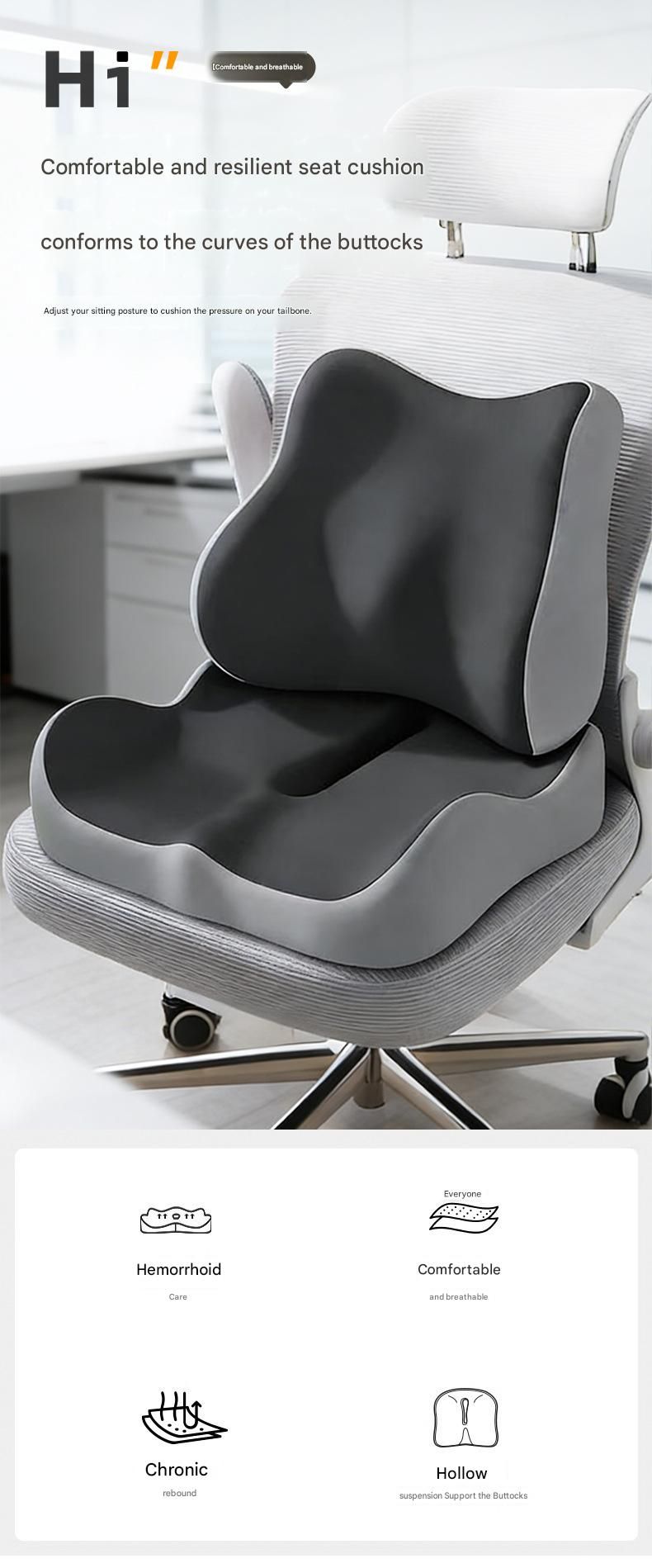 2-piece Pink Ergonomic Memory Foam Seat Cushion with Lumbar Support - Breathable Contoured Design for Office, Car, and Home Use - Relieves Tailbone Pressure โ image 2