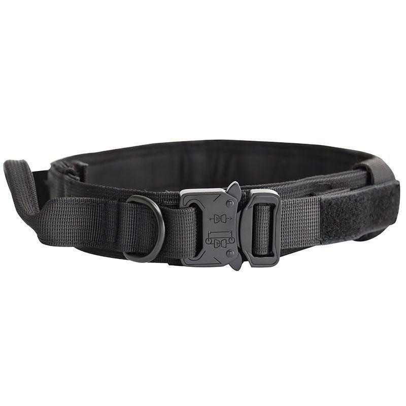 XL Black Tactical Dog Collar - Heavy Duty Nylon Pet Collar for Medium & Large Dogs, Adjustable (3.8cm Width)