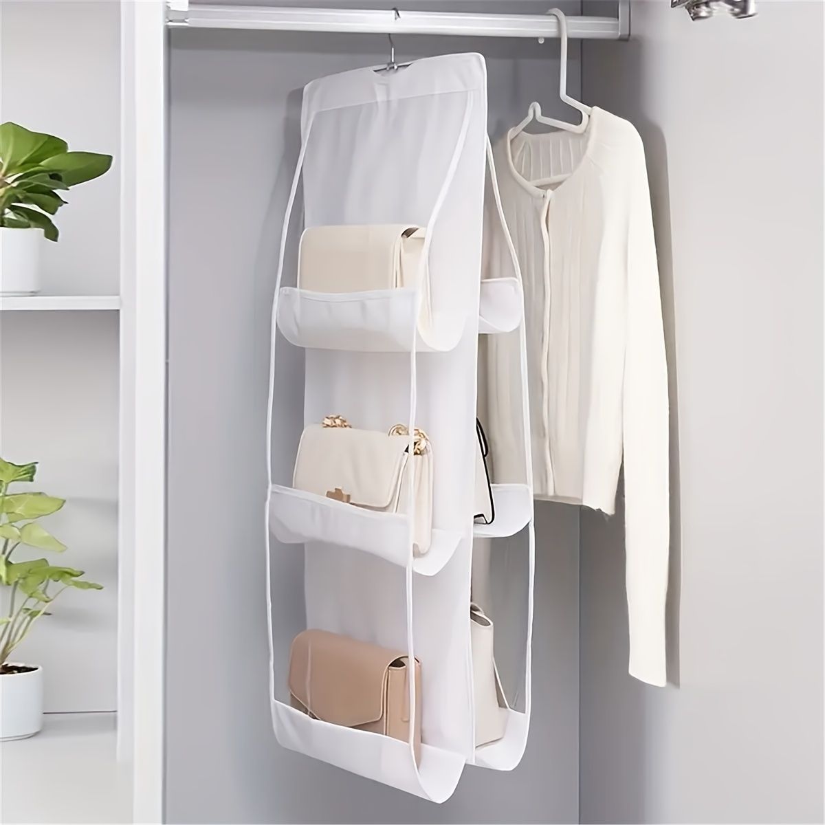 Multi-Layer Handbag Organizer for Closet, 1 Piece, 6/8 Grids, Space Saving for Suitcases and Handbags, Polyester Material — image 3