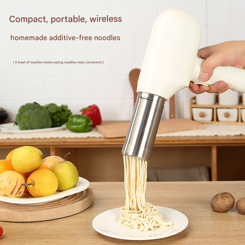 White Wireless Handheld Electric Pasta Maker – Rechargeable Dough Extruder with 5 Nozzles for Homemade Noodles, Spaghetti, Fettuccine & Sausage Stuffer, USB-C — image 3