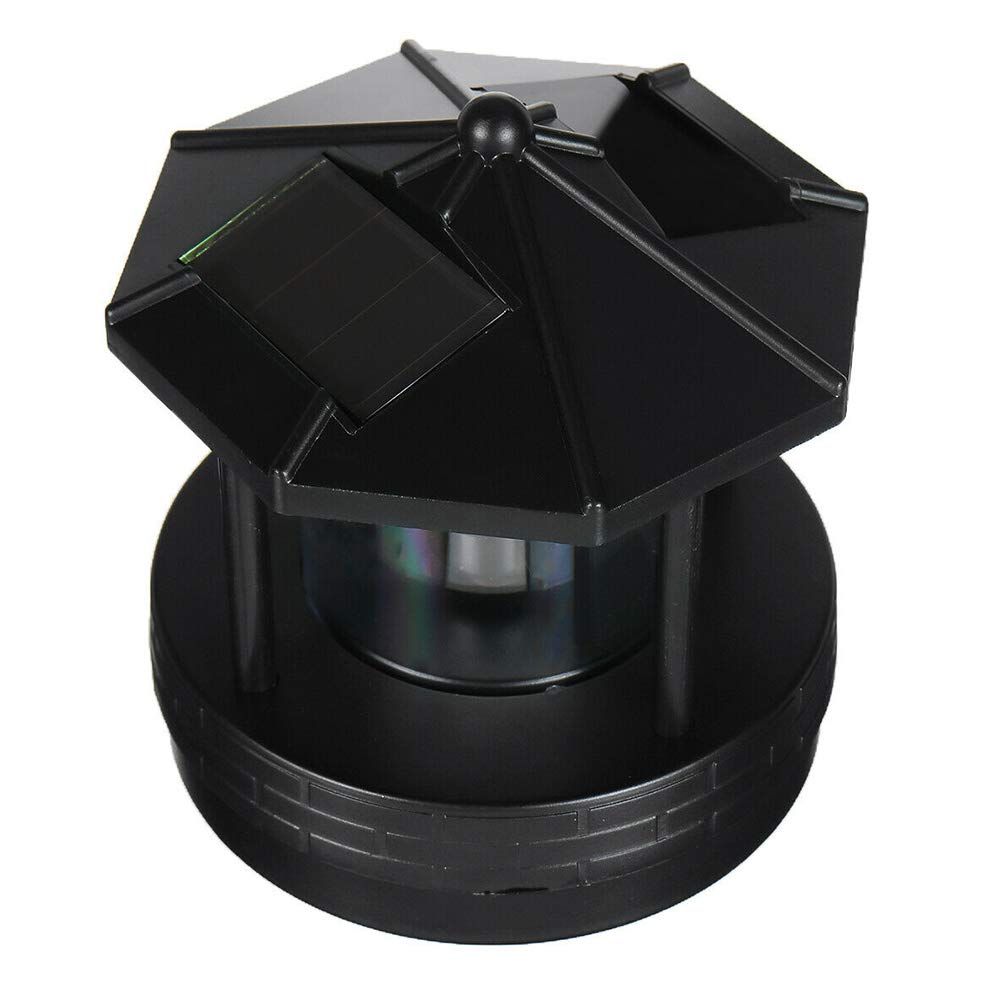 LED Solar Powered Lighthouse,360 Degree Rotating Lamp Waterproof Statue Rotating Lights for Garden Yard Outdoor Décor, Black — image 4