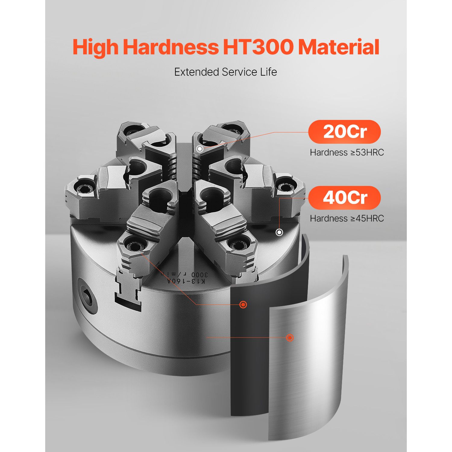 6-Jaw Lathe Chuck, 6 Inch (160 mm), Self-Centering Chuck with D1-4 Cam Lock Backing Plate, 0.12-5.71 in (3-145 mm) Clamping Range with T-wrench Screws, HT300 โ image 2