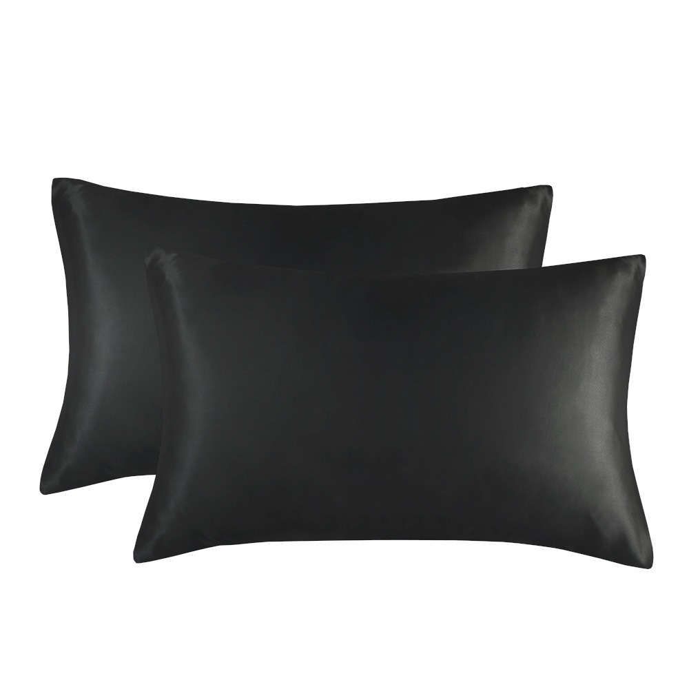 1-Pair Black Luxury Satin Silk Pillowcase for Hair and Skin - Smooth Cooling Pillow Cover with Envelope Closure - Queen (20 × 30")