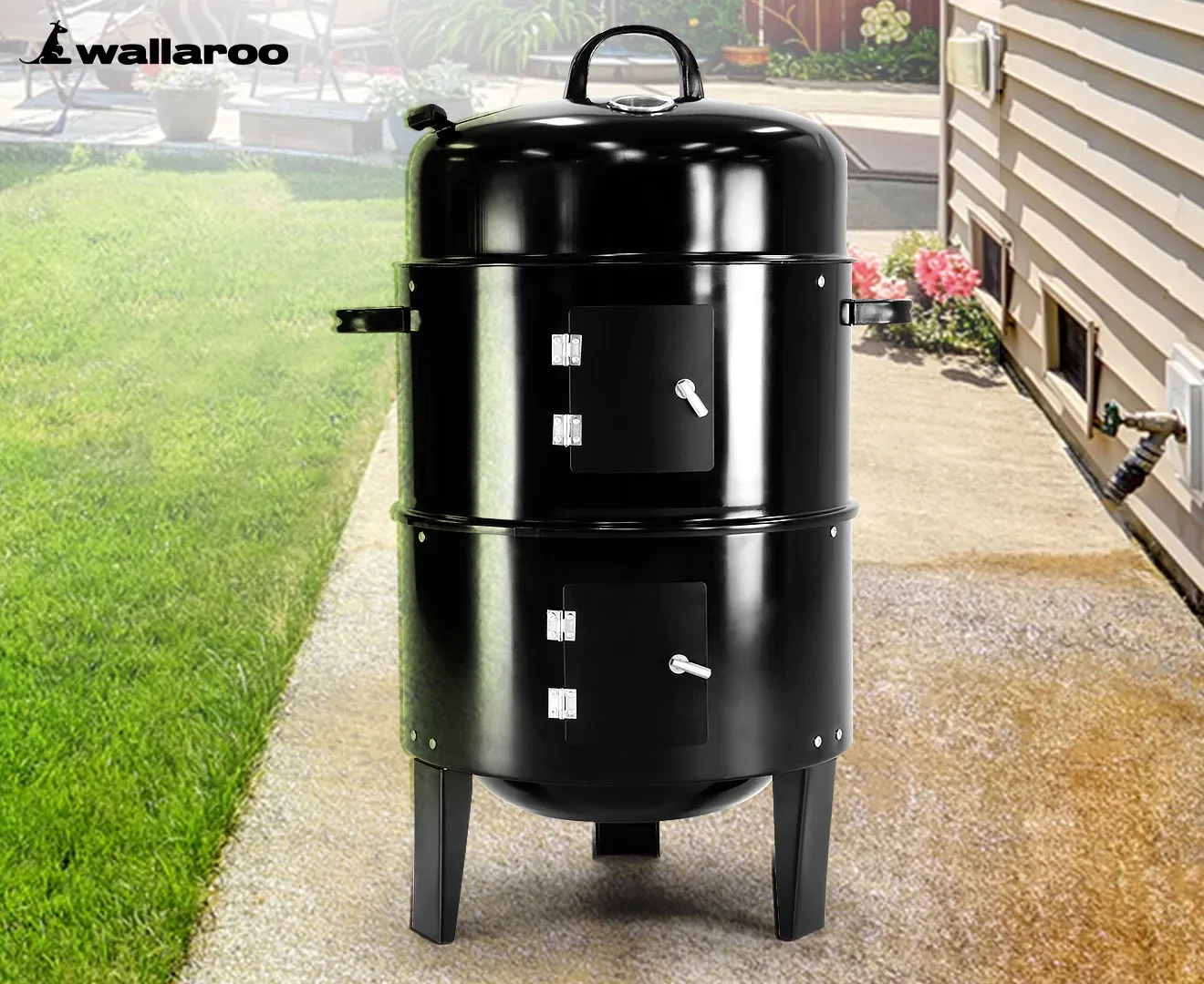 Wallaroo 3-in-1 Charcoal BBQ Smoker Portable Outdoor Barbecue Grill Meat Cooker & Roaster for Backyard Camping โ image 2