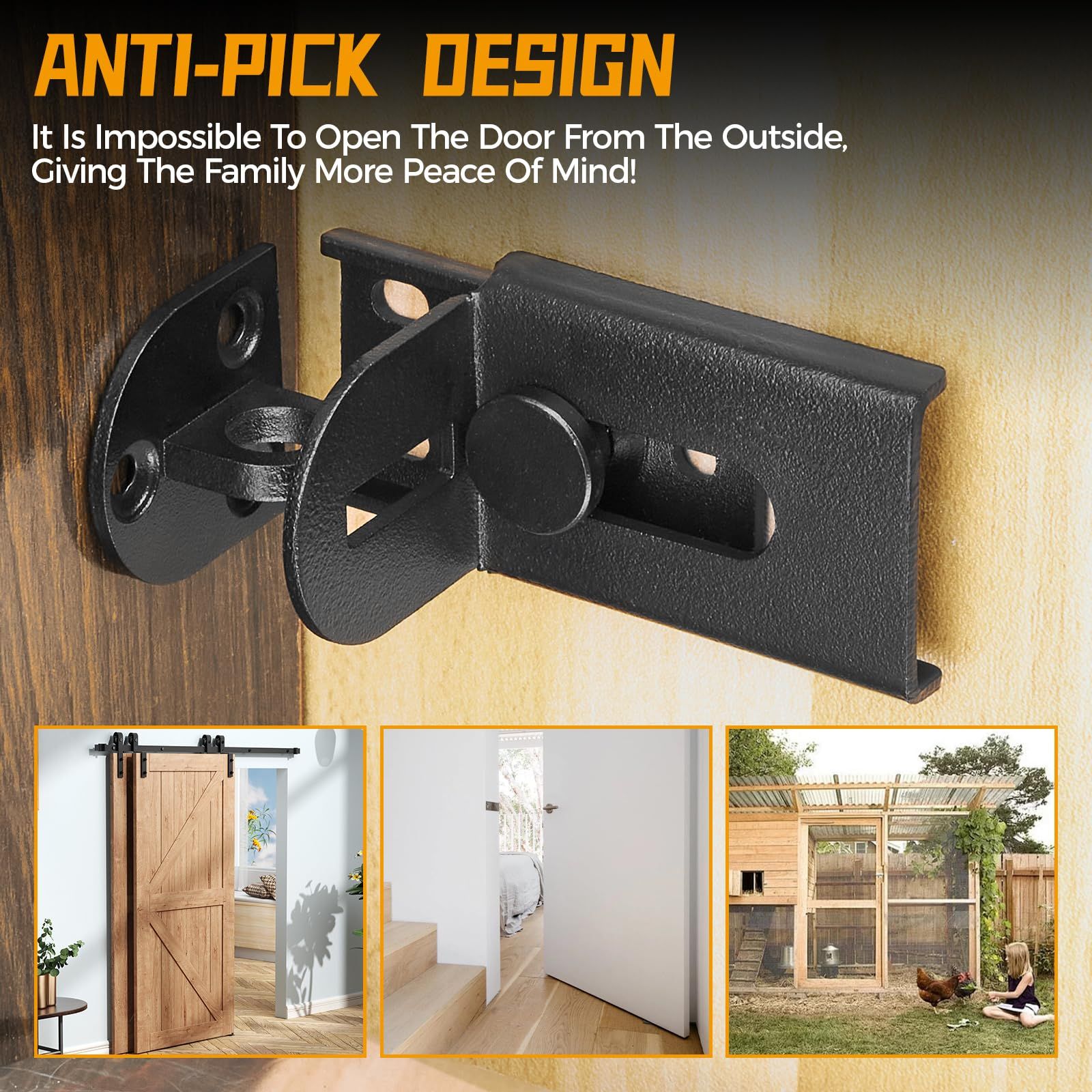 2 pack Sliding Door Lock, 90 Degree Door Hasp Latch Lock, Stainless Steel Security Right Angle Padlock with Screws for Push/Sliding/Barn Doors (black, small) — image 2