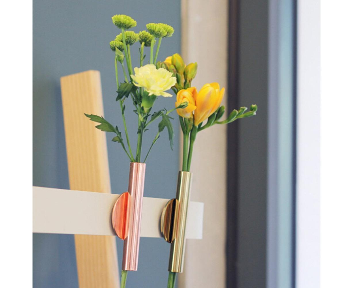 Wall Mounted Adhesive Metal Dried Flower Vase Tube Home Garden Balcony Decor-Rose Gold — image 2