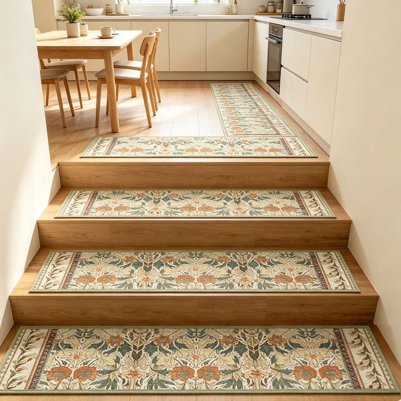 4 Pcs Yellow Vintage Floral Non Slip Stair Treads, Adhesive Carpet Runners for Wooden Steps Pets and Seniors, 8 × 30 in — image 5