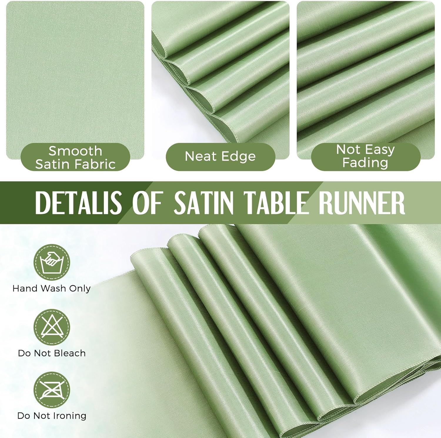 16 Pcs White and Sage Green Disposable Plastic Tablecloths and Satin Table Runner Set 54x108 Inch Tablecloth 12x108 Inch Table Runners for New Year Wedding โ image 4