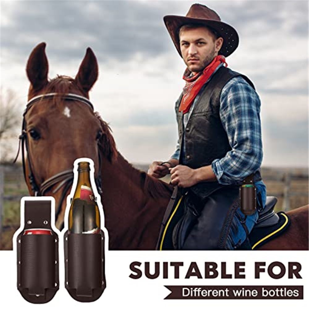 3 Pcs Beer Holster Classic PU Leather Beer Holster Bottle Holders Drink Belt Waist Bag Drink Holder for Travel Outdoor, Espresso Brown โ image 2
