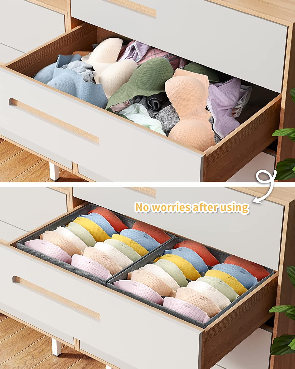 Wardrobe Clothes Organizer for Jeans, Upgraded Drawer Organizers for Clothing with Handle Foldable, Drawer Organizers Clothes(Gray,1PCS-M) 1PCS-7 Cell Beige β image 3
