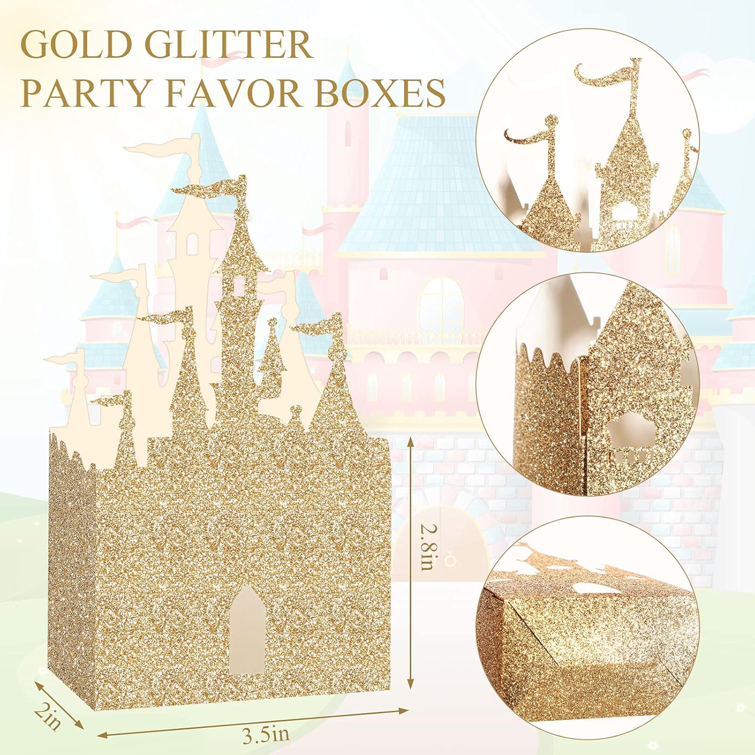 30 Pieces Castle Box Princess Candy Box Glitter Castle Favor Treat Gift Princess Party Decorations Baby Shower Wedding Supplies(Gold) — image 3