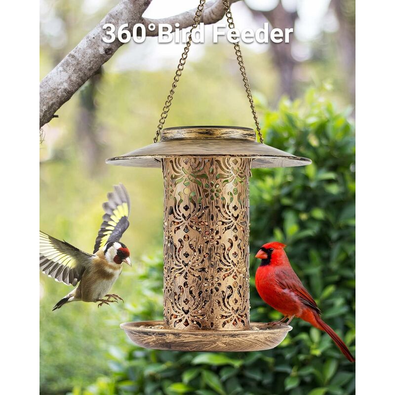 Solar Bird Feeder Metal, Outdoor Bird Feeder Lantern Bird Feeder Waterproof Bird Feeder Wild Bird Food Dispenser — image 3