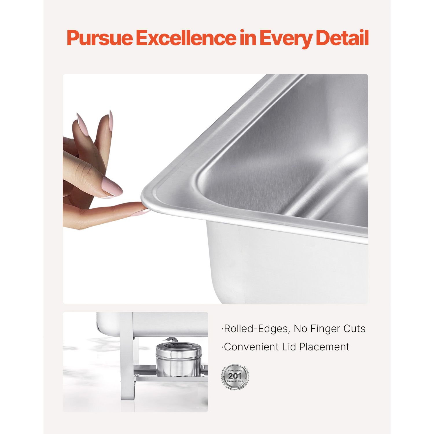 8 Qt 6 Pack Rectangle Chafing Dish Buffet Set Fullsize Pan Stainless Steel — image 3