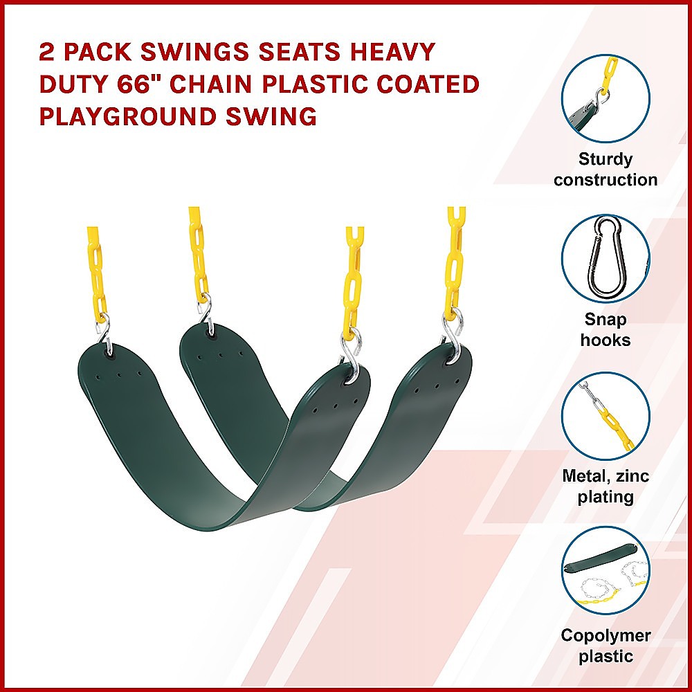 2 Pack Heavy Duty Playground Swing Seats with 66 Inch Plastic Coated Chains for Outdoor Backyard Play โ image 3