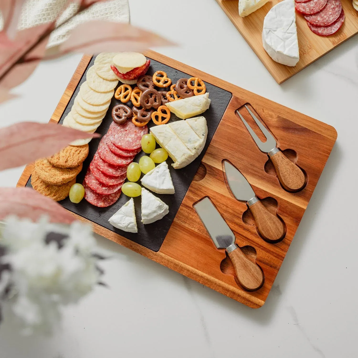 4 Pcs Clevinger Acacia Wood & Slate Cheese Board With Knife Set โ image 2