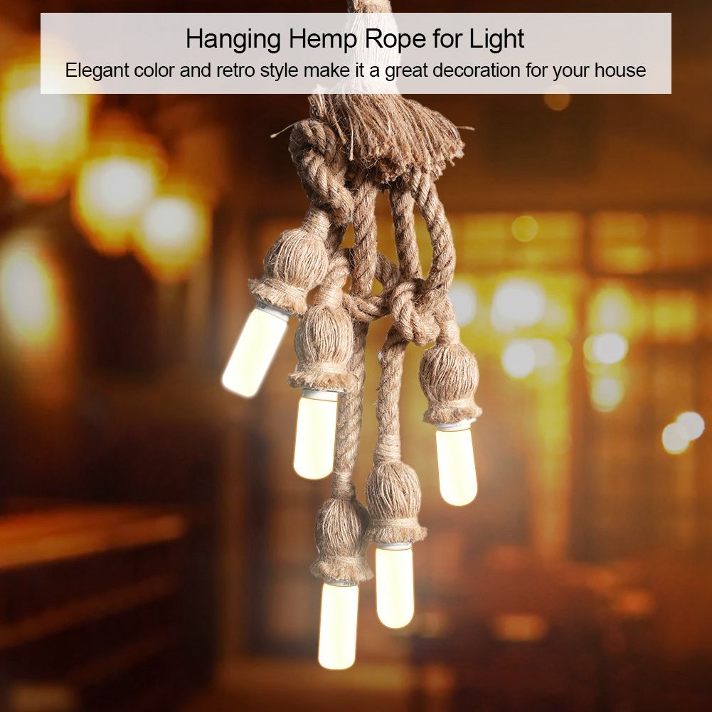 5 Head Vintage Hanging Hemp Rope for Light Retro Lamp Ceiling Pendant E27 Base โ image 2